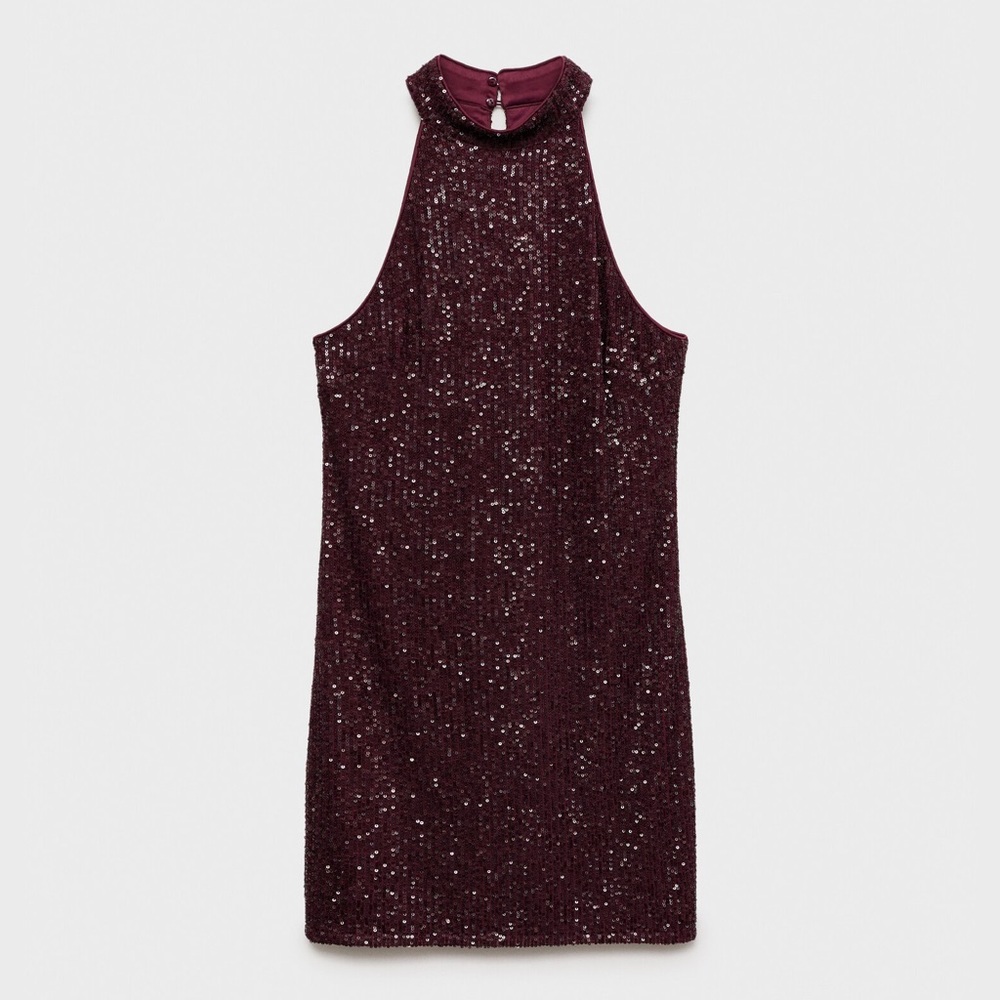 Mango Burgundy sequined halter neck dress NWT - Picture 2 of 7